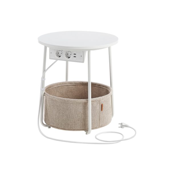Sidebord - rundt hjørnebord med strømstik - hvid Ø45 x H50 cm - Borde > Runde borde - Daily-Living