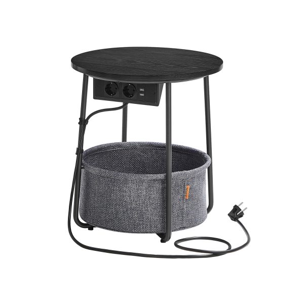 Sidebord - rundt hjørnebord med strømstik - sort Ø45 x H50 cm - Borde > Runde borde - Daily-Living