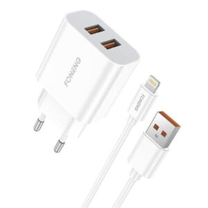 Foneng Fast charger 2x USB EU45 + USB Lightning cable
