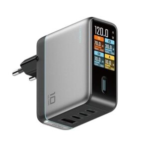 CUKTECH AD1204U 120W Wall Charger with Display and USB-C Cable - Silver