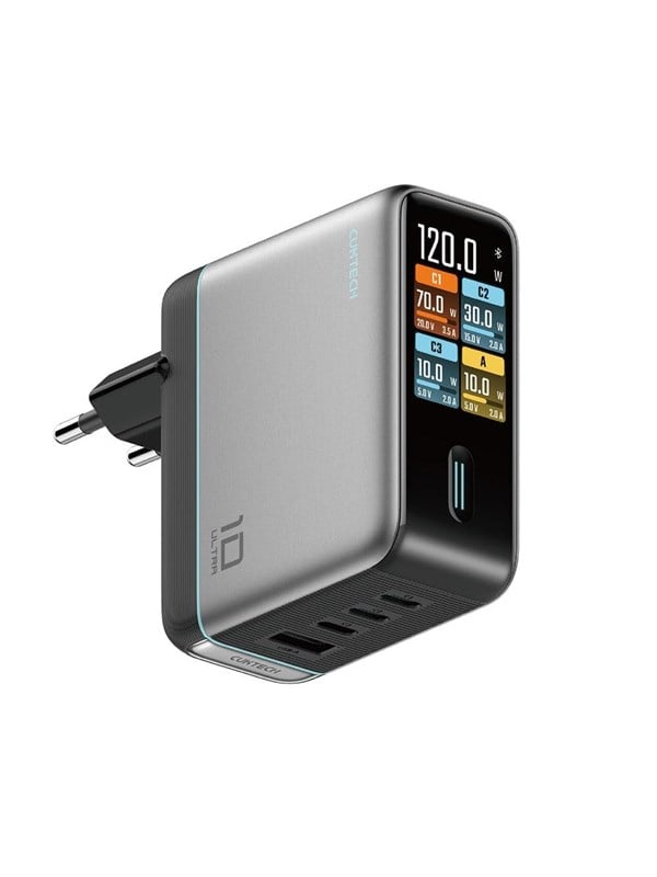 CUKTECH AD1204U 120W Wall Charger with Display and USB-C Cable - Silver