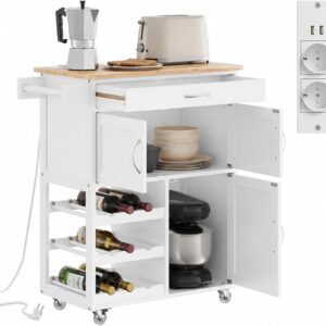 Køkkenvogn med stikkontakt, 75x37,6x86,5 cm, til køkken & kaffehjørne