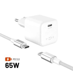 FIXED Mini GaN Wall Charger 65W (Incl. 2m USB-C/C Cable) - White